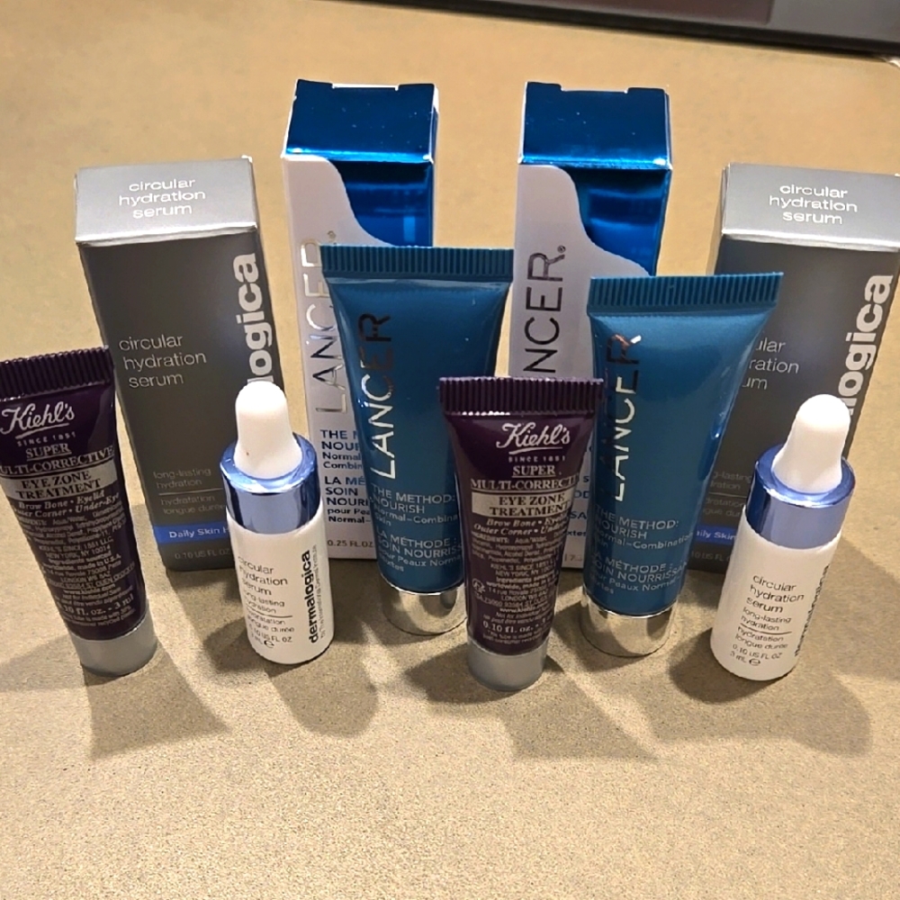 New in box never Dermalogica Lancer & Kiehls Skincare Set travel deluxe
